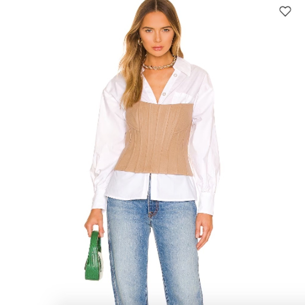 LPA Revolve Maddalena Corset Top Boned Bodice Button Back Tan L